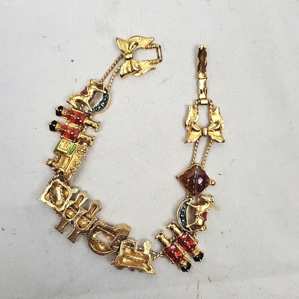 Vintage Enamel Nutcracker Christmas Slide Charm‎ Bracelet - Picture 4 of 4